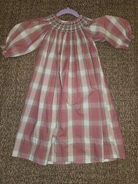 Girls Pink Plaid Smocked Bishop Dress